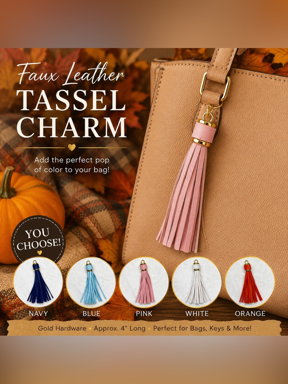 Faux Leather Tassel Charm Select One
